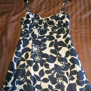Beautiful Linen White with Navy Flowers Dress